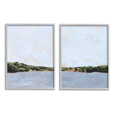 «Lake Shore Landscape with Soft Blue Sky» par Victoria Borges - ensemble de 2 reproductions d'art