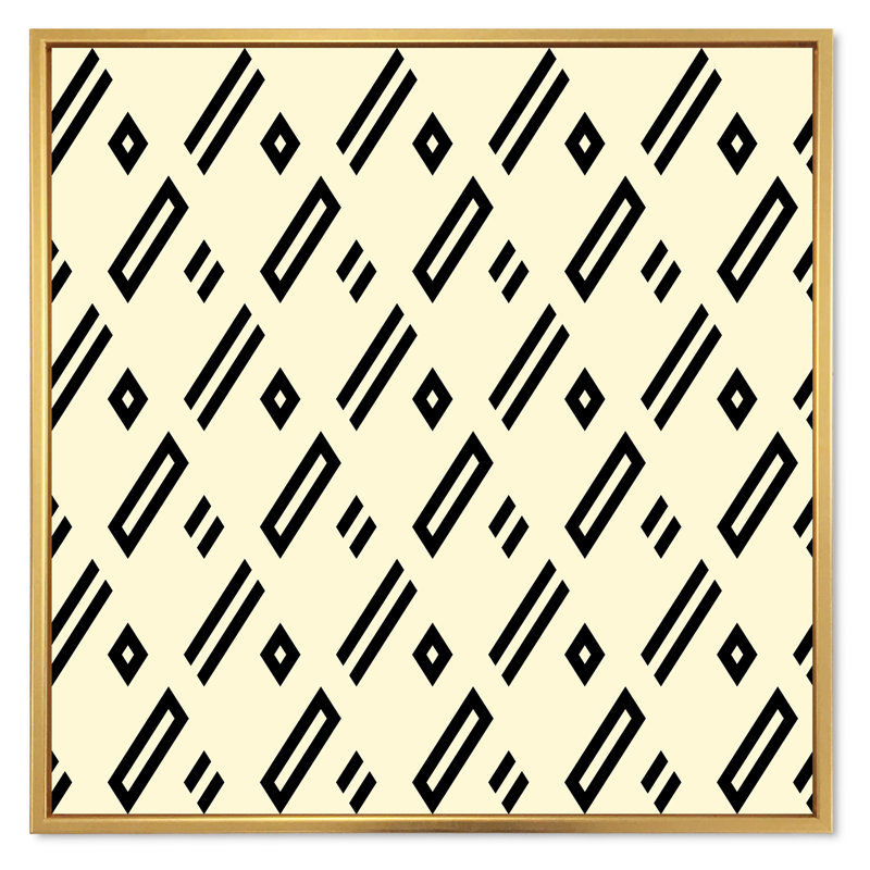 «Beige Black Diagonal Geometrics», impression sur toile, H 30 po x l 30 po, Cadre flottant doré