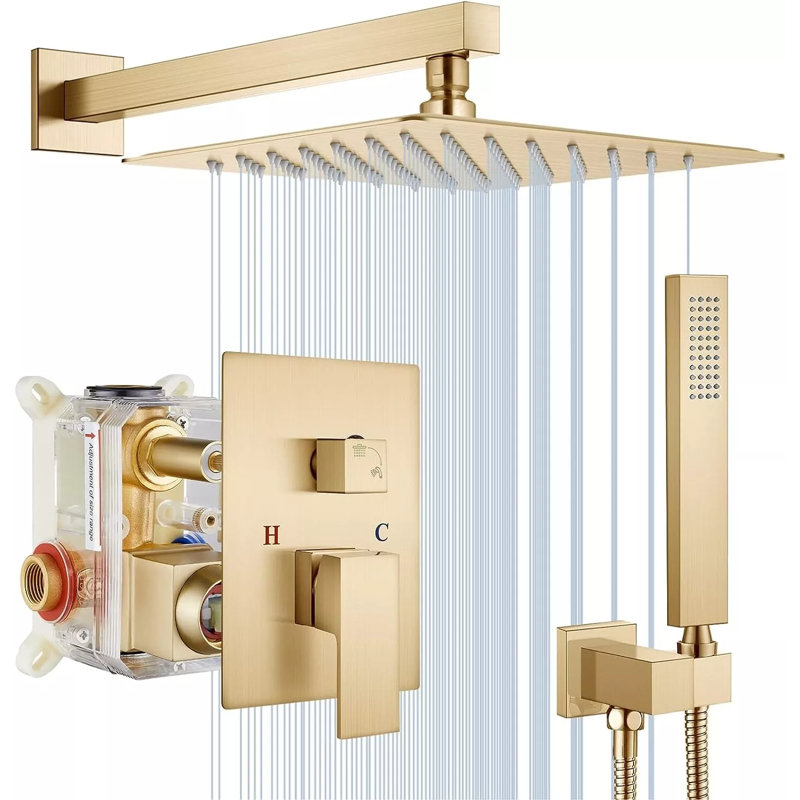 Shower Faucet Shower System with 12 Inches Rain Shower Head and Handheld Spray Bathroom Luxury Rain Shower Faucet Set Complete Wall Mounted
