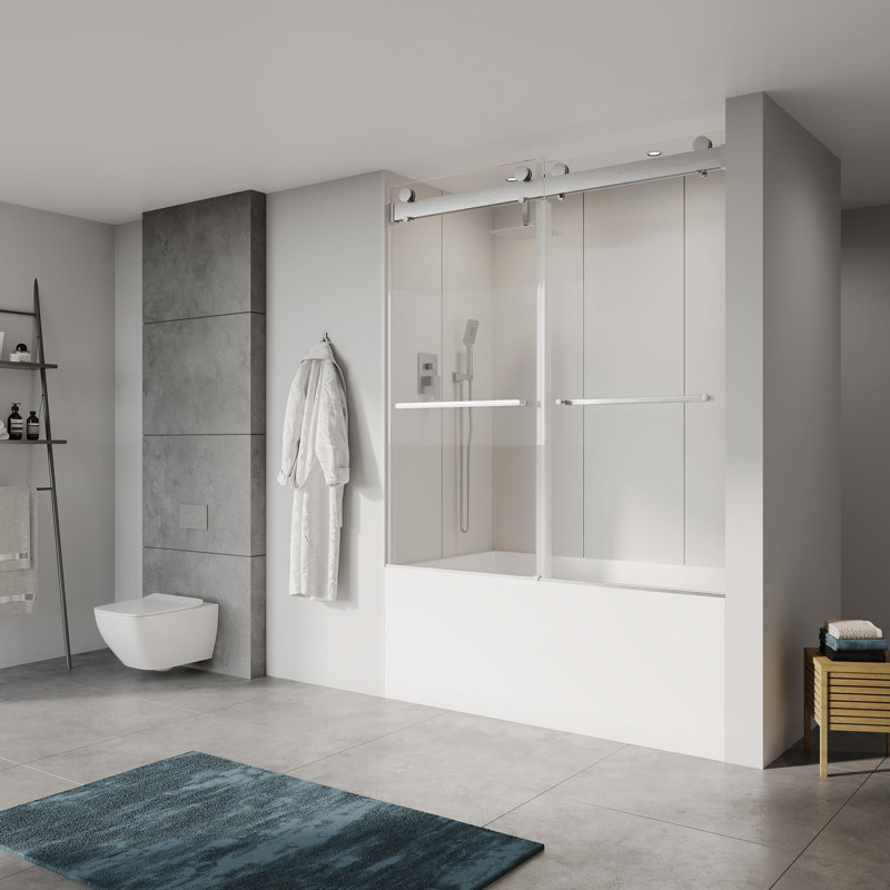 56 to 60 in. W x 60 in. H Frameless Double Sliding Tub Door, Chrome