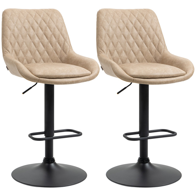 Swivel Upholstered Adjustable Height Counter Stool with Metal Frame, Light Khaki