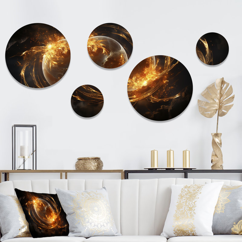 Verre de feu saturn planète I - ensemble d'art mural rond 5 pièces