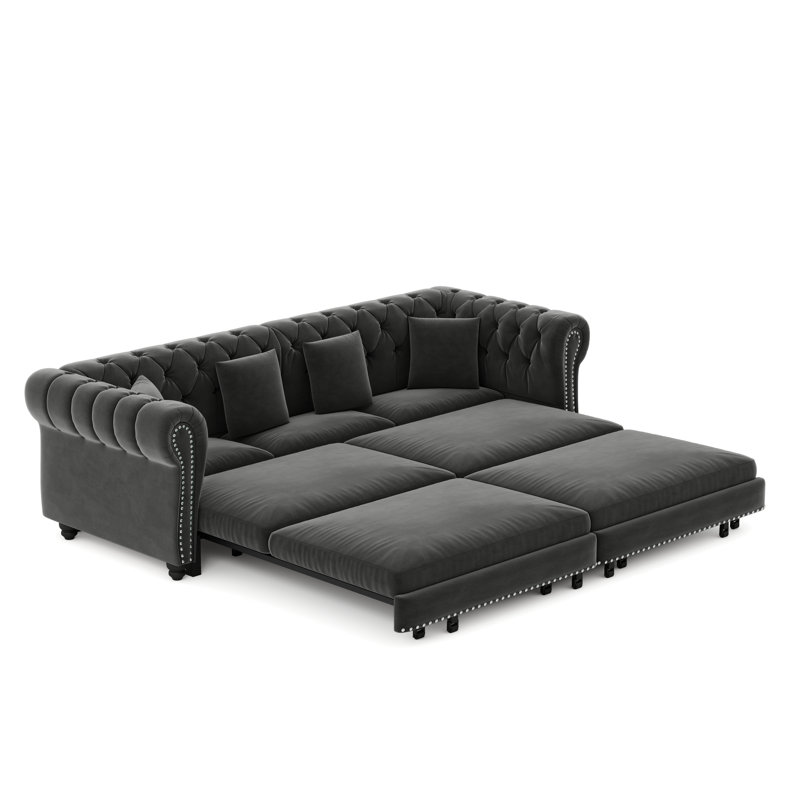 Canapé Chesterfield convertible 3 places avec canapé-lit Velvethaven, Grey