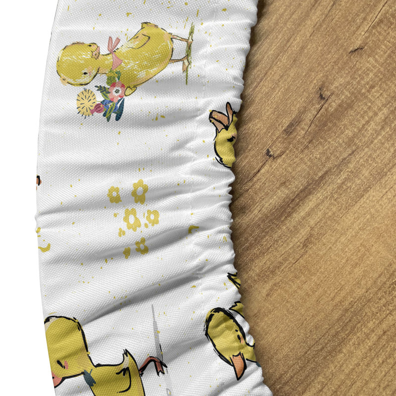 Cartoon Fitted Round Tablecloth White and Mustard, 51.97" Round