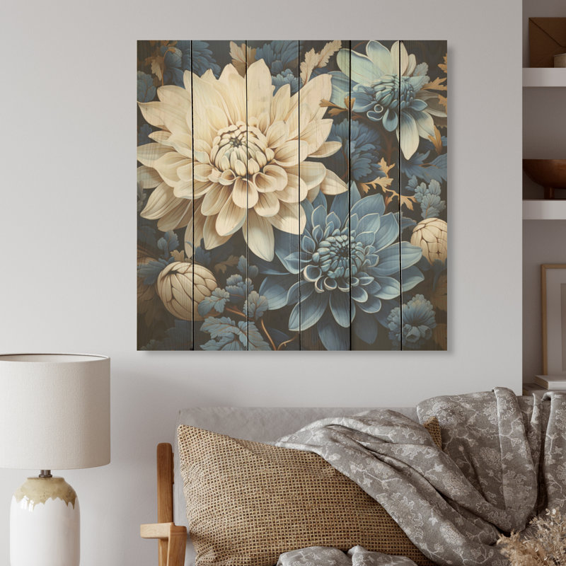 Mosaïque de chrysanthèmes blancs et bleus pures, H 30 po x l 30 po