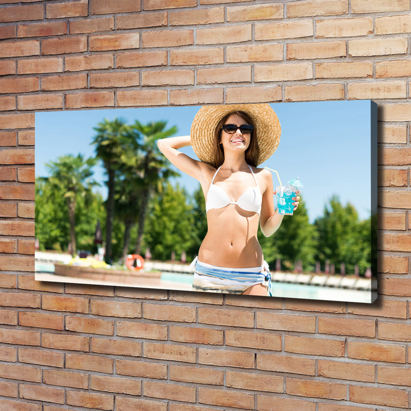Woman By The Pool - No Frame Print on Canvas, No Frame, 60cm H x 120cm W