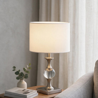 19.75" Satin Nickel Solid Crystal Orb Metal Table Lamp In Silver