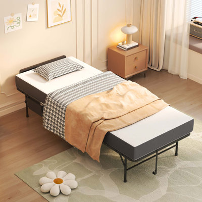 Space-Saving Folding Bed with Adjustable Headboard & Memory Foam for Tall People