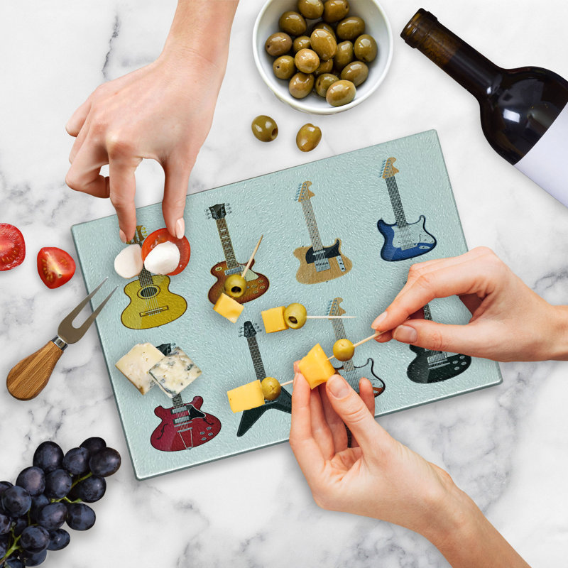 Ambesonne Guitar Tempered Glass Cutting Board String Instruments Jazz Multicolor