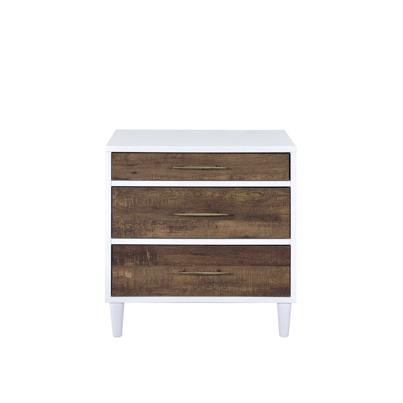 Table d'appoint rectangulaire avec 3 tiroirs de rangement en chêne blanc et chêne vieilli