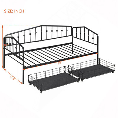Stylish Metal Daybed with 2 Drawers