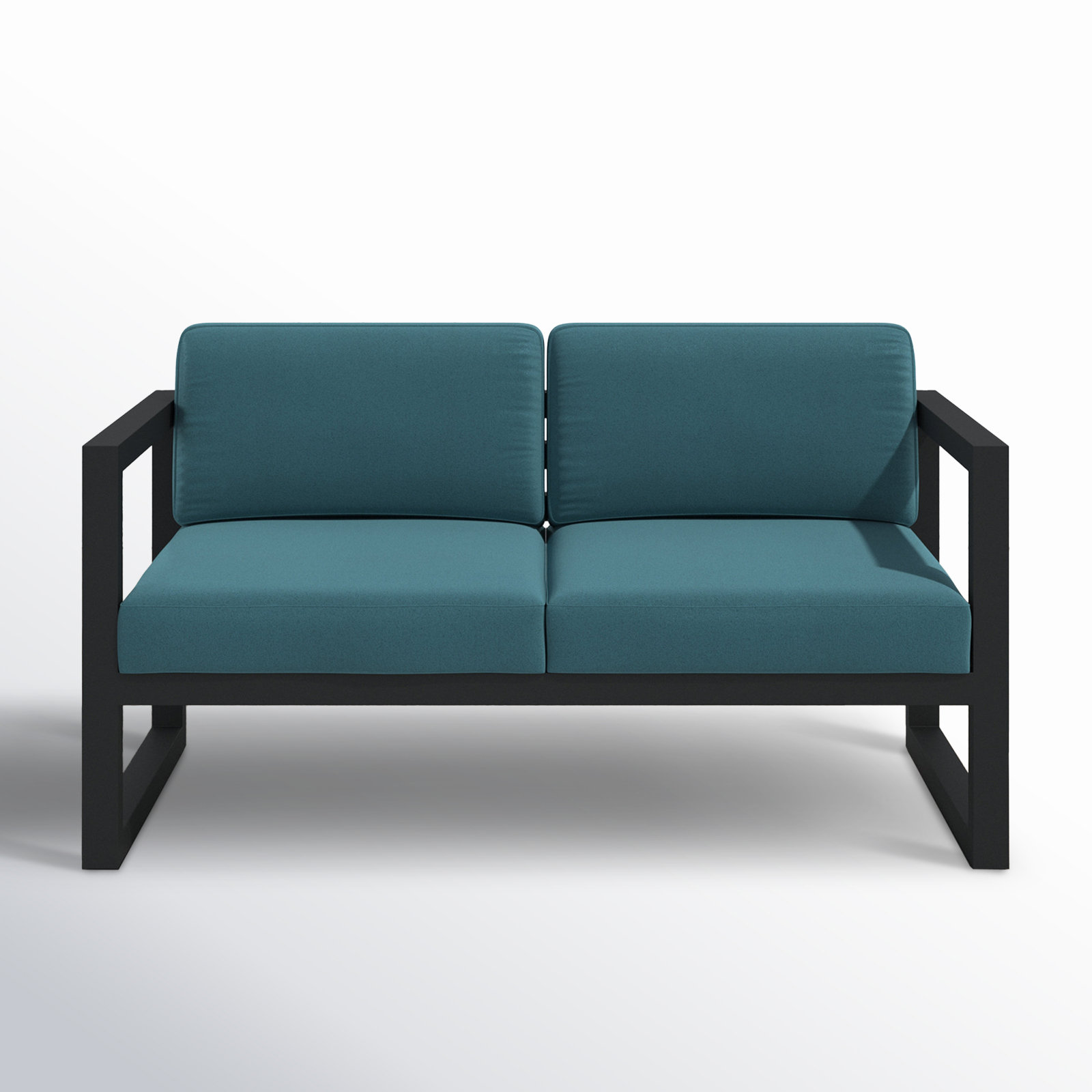 Smith 57" Outdoor Loveseat with Sunbrella® Cushions, Cast Lagoon, Black