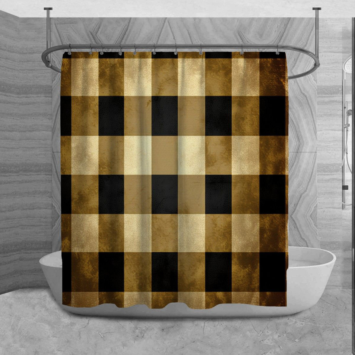 East Urban Home Gingham Shower Curtain Plaid Bathroom Decor Black