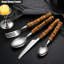 Ensemble de couverts en acier inoxydable avec poignées en bambou 20 pièces Coutellerie de cuisine avec miroir