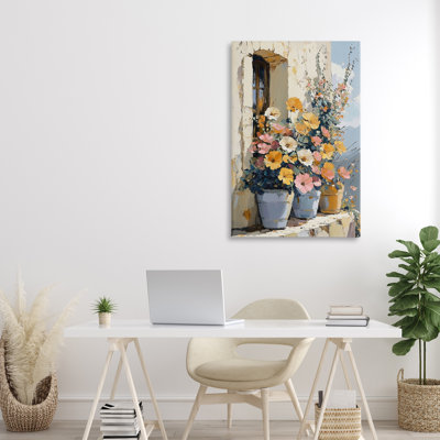 Fleurs colorées sur toile de rebord en pierre, design par Gina Kelly