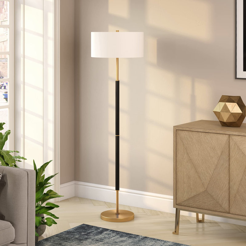 Lampe sur pied traditionnelle Vikram, Noir mat / laiton