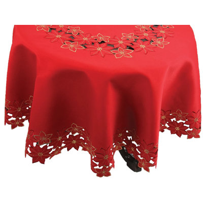 Festive Poinsettia Cutwork Tablecloth