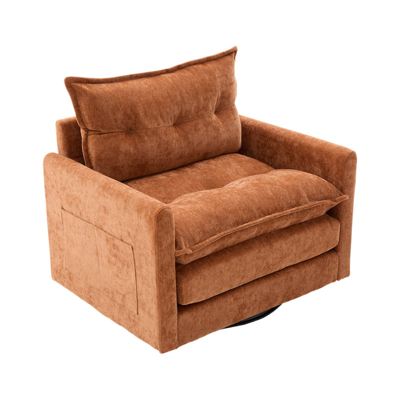 UNITED WE WIN Swivel Barrel Chair - Mid Century Modern Chair, Thick Padded Arm Chair With Solid Metal Base, Comfortable Single Sofa Chair, Swivel Accent Chair For Living Room Bedroom
