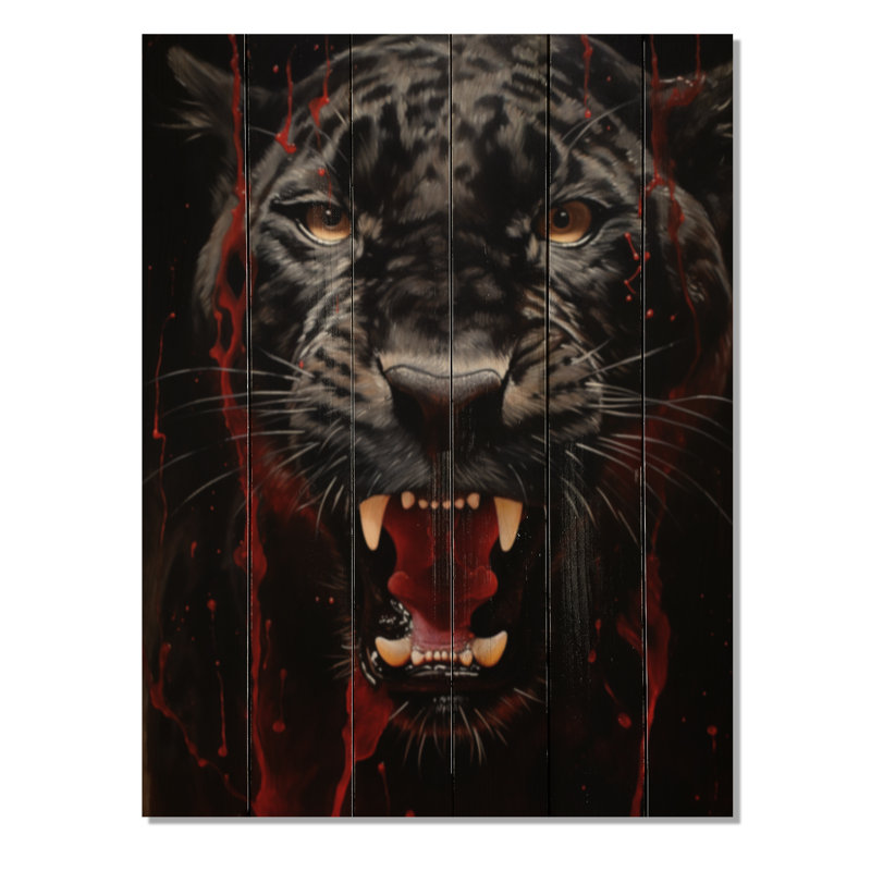 Panthère noire noire furtive et résistante sur bois, H 40 po x l 30 po x P 0,78 po