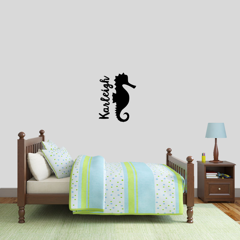 Décalcomanie murale personnalisée hippocampe name, Noir, Oui