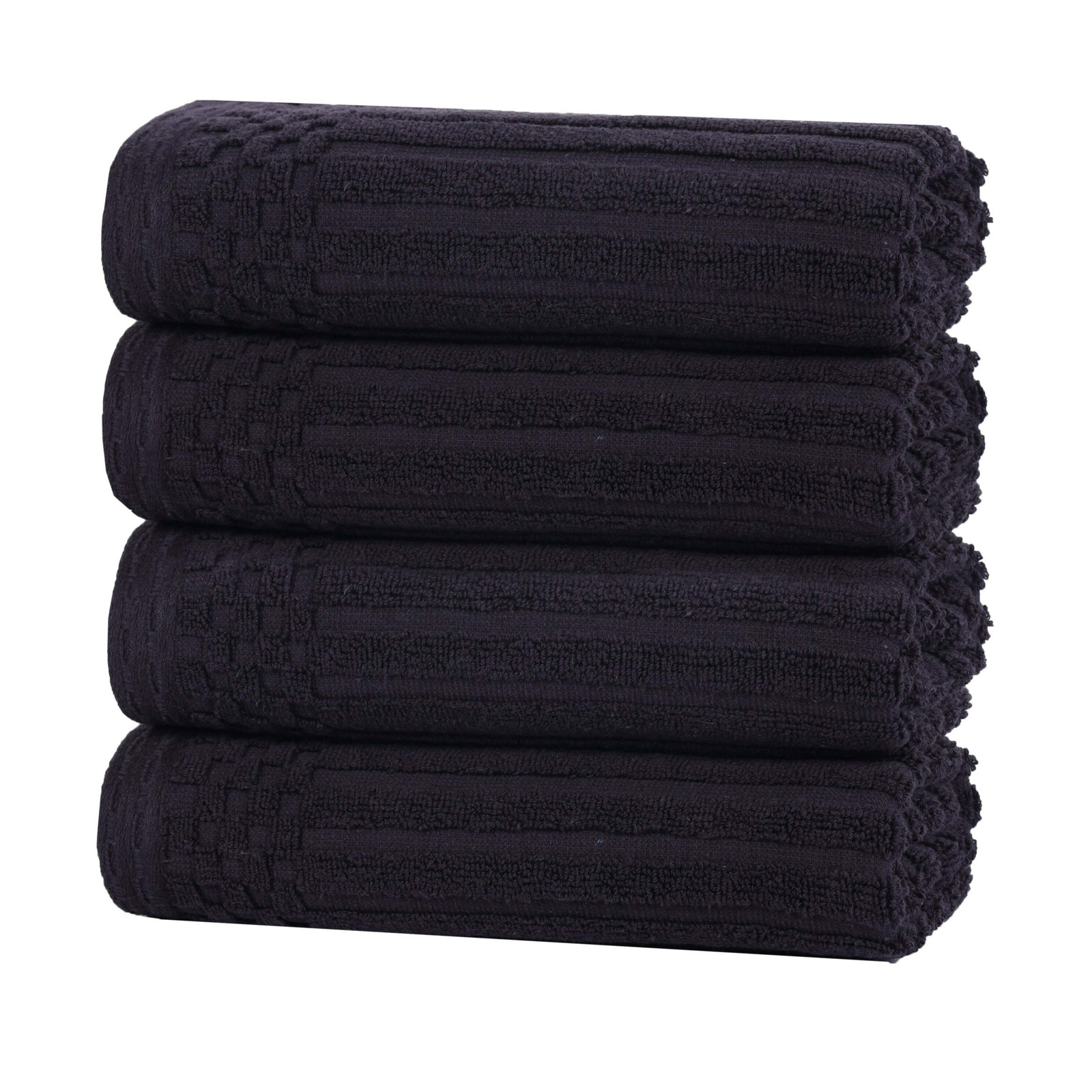 Kleiman Cotton Highly Absorbent Solid and Checkered Border Hand Towel Set, Black