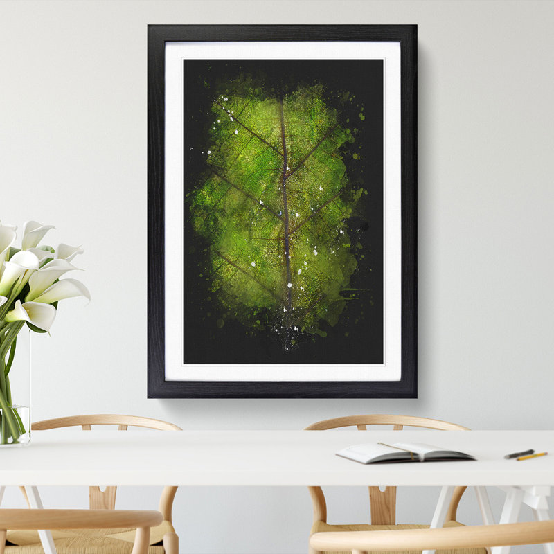 Leaf Lines Paint Splash - Picture Frame Graphic Art, 45cm H x 33cm W x 2cm D, Black Framed