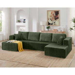 U shape Modular Sectional Sofa, Compressed Sectional Sofa Modern Minimalist Style Corduroy Couch, Sleeper Sofa for Living Room, Bedroom, Comfy Compressed Sofa Couch Space-Efficient Design