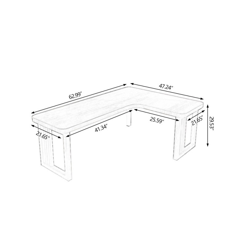 Tan Rectangular Solid Wood desks, Right Hand Return, 29.53"H x 62.99" W x 47.24" D