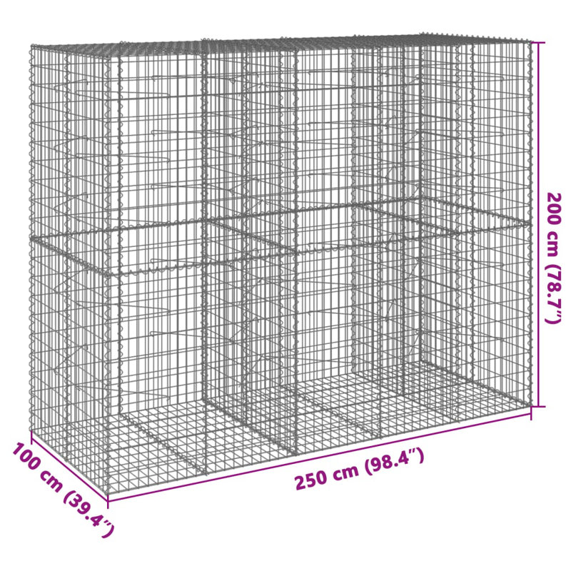 Clôture de bordure en métal argenté, 8 pi X l 7 pi X P 3 pi D