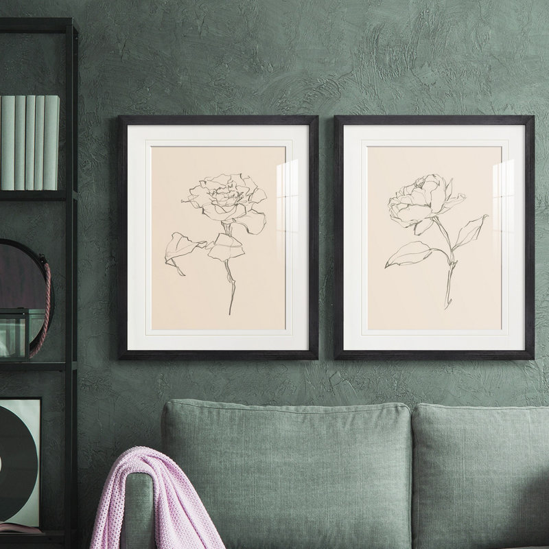 «Floral Contour Study I», reproduction encadrée de qualité supérieure - prête à être accrochée