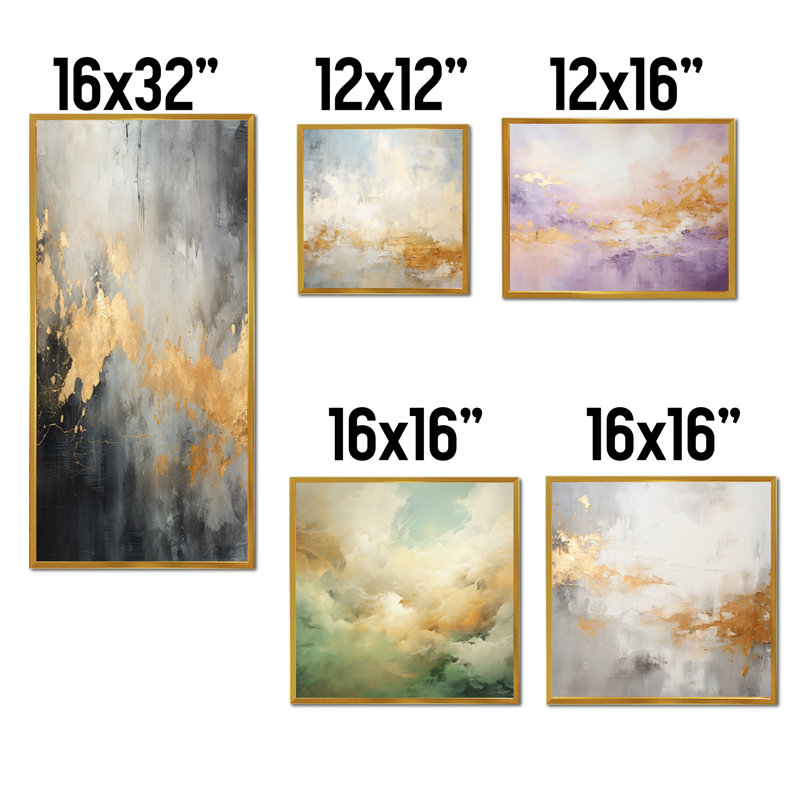 Elegant Sky Whispers - Ensemble de 5 décorations murales Sky, Cadre flottant doré