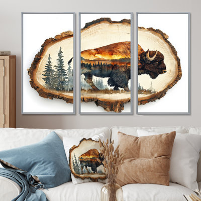 Portrait de bison américain en double exposition Canyon III - art mural bison - ensemble de 3