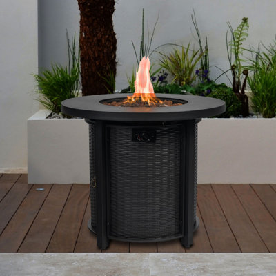 Gira 24.4" H x 29" W Round Propane Outdoor Fire Pit Table with Lid and Lava Rocks