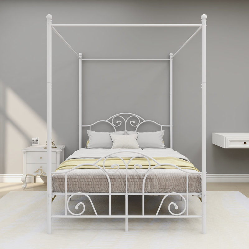 Canopy Metal Bed Frame, Full, White