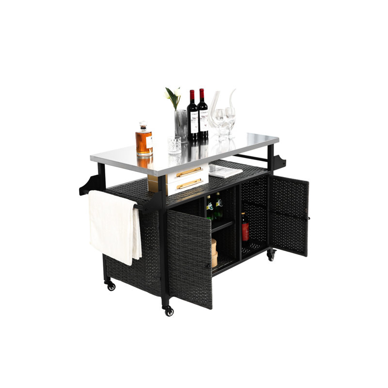 Grey Large Bar Cart With Storage And Stainless Steel Worksurface Reliable Table, - User-