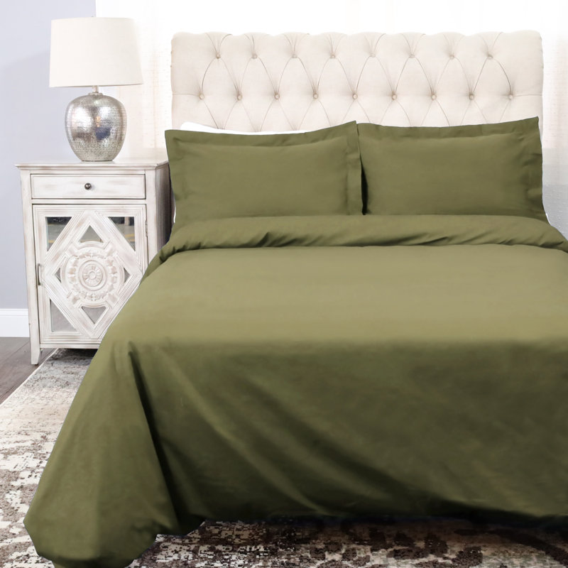 Ensemble de housse de couette 100% coton 300 fils 300 fils, Housse de couette double / grande et 2 taies déco, Sauge