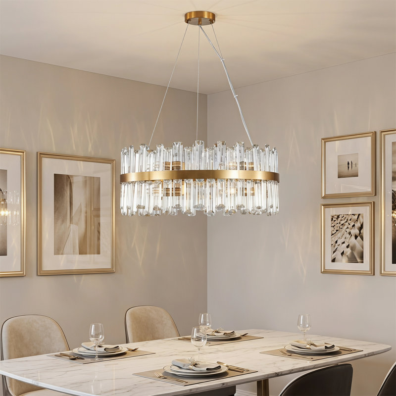Lustre en cristal, lampe à cadre en métal doré, luminaire réglable, télécommande et commande APP, style moderne et luxueux