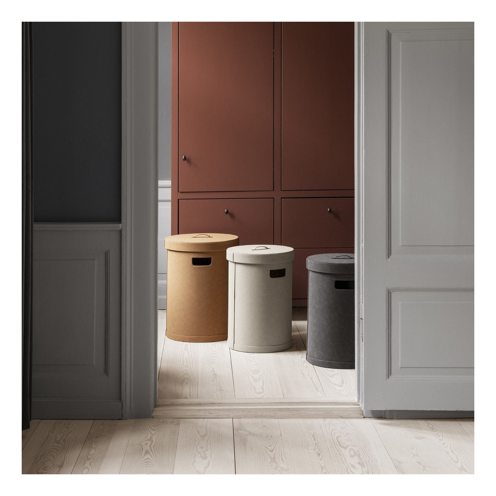 SAHLA Leather / Faux Leather Storage Bin, Tan, 71.2