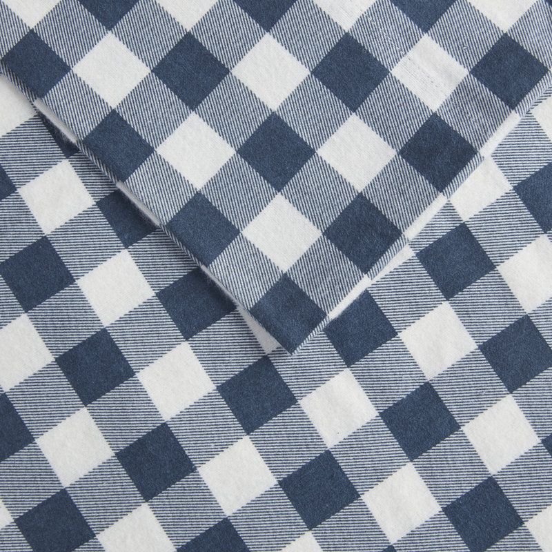 Queen Blue Plaid Cotton Flannel Sheet Set