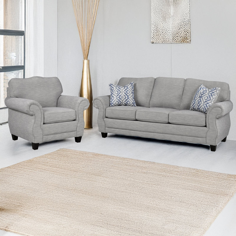 Ensemble de canapé et chaise en tissu Barry, gris