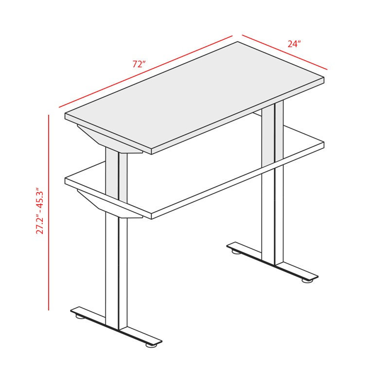 Skyscraper Electric Height Adjustable Standing Desk, Dual Motor and Digital Control with Memory, 72x24, Grey Strand Top with White Frame