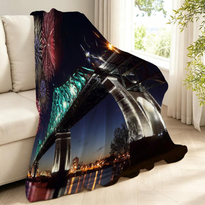 Clear Ultra Soft Flannel Fleece Throw Blanket,Colourful Fireworks Bridge Single-Sided Print