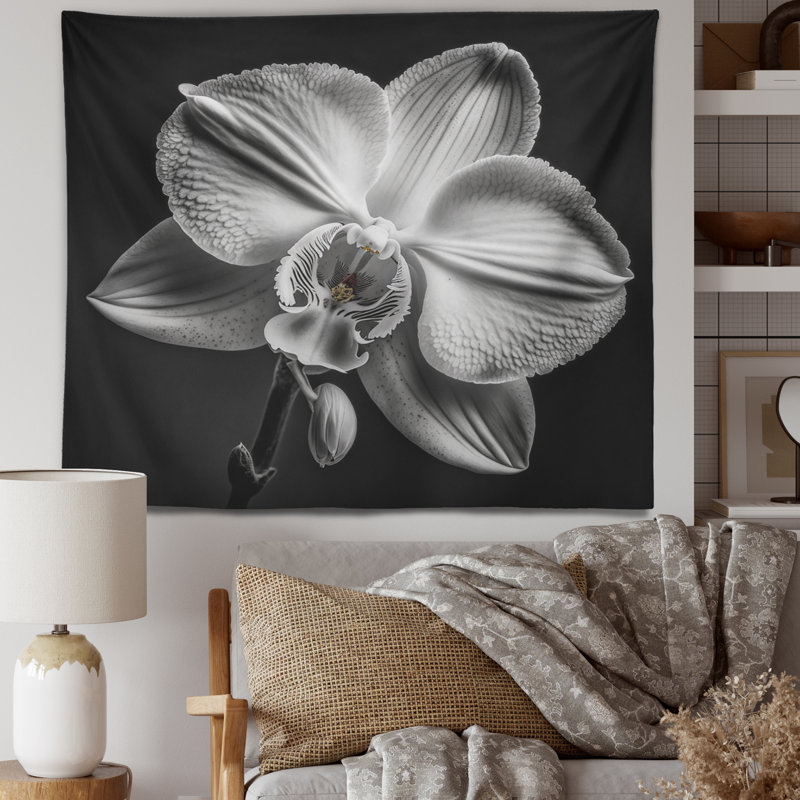 Luminous White Orchid With Purple Glow VII Machine Tapestry - Rod Included