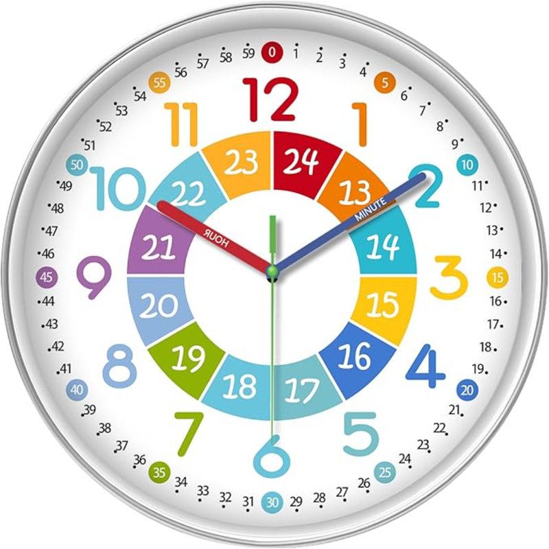 Petite horloge murale colorée XFM pour enfants qui apprend à lire l'heure