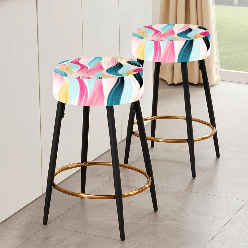 Ensemble de 2 tabourets de bar à rayures bleues et roses