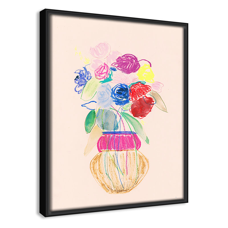 «Simple Floral II» par Bea Dina, Pas de tapis, H 11,5 po x l 9,5 po x P 2 po, Toile avec cadre flottant noir