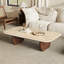 Table basse 51,2 po en faux travertin avec base en bois massif, plateau rectangulaire double couche, table basse moderne pour le salon-1498108393-1498108394