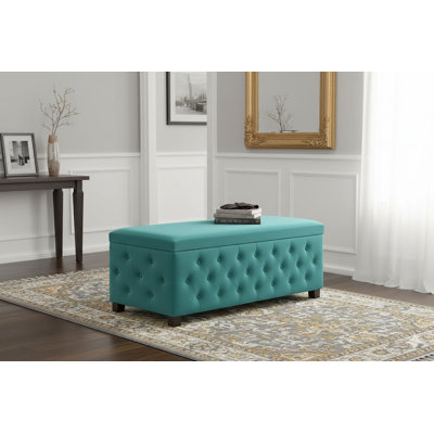 Wide Velvet Rectangle Ottoman Storage Box with Legs, Tufted Upholstered End of Bed Storage Bench, Deep Storage Ottoman Footstool Coffee Table