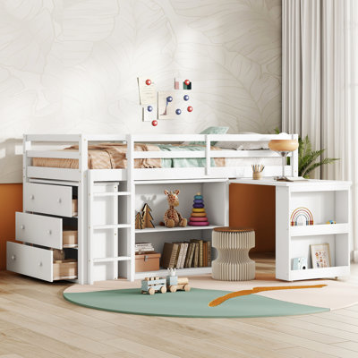 Lit mezzanine simple blanc avec rangement pour tiroir et tablette