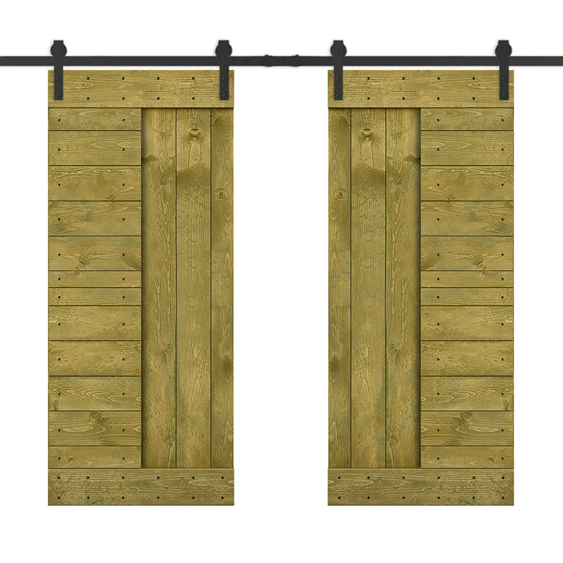 Porte de grange à panneaux et en bois avec quincaillerie d'installation, 48 po x 84 po, Vert jungle